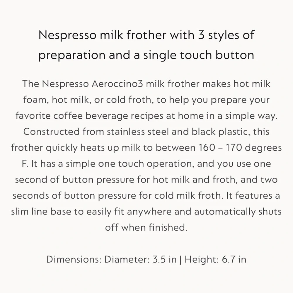 Nespresso Aeroccino 3 Milk Frother
